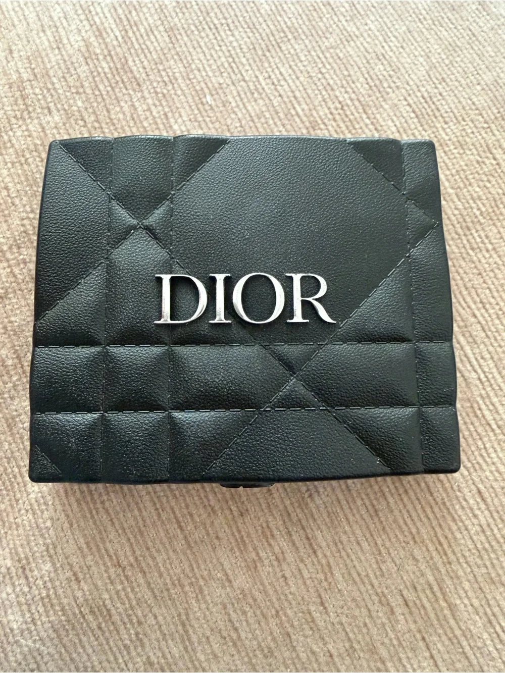 Dior Black Quilted Leather Compact with Silver Logo